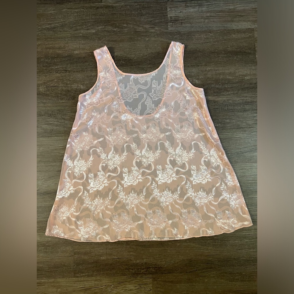 Vtg Victoria's Secret 80’s Peach Crystal‎ Floral Sweep Nightgown Babydoll XL H4